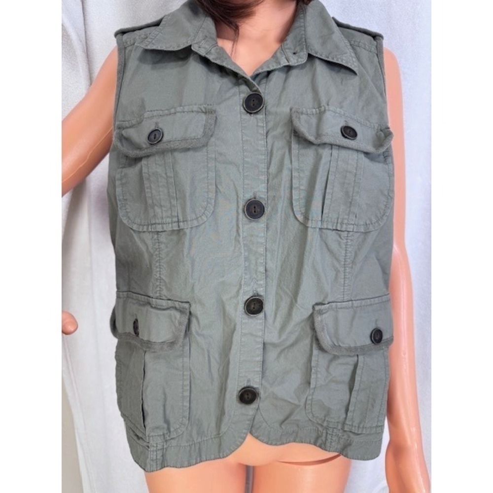 Nautica pockets collar vest sleeveless jacket shoulder straps army green Size 16